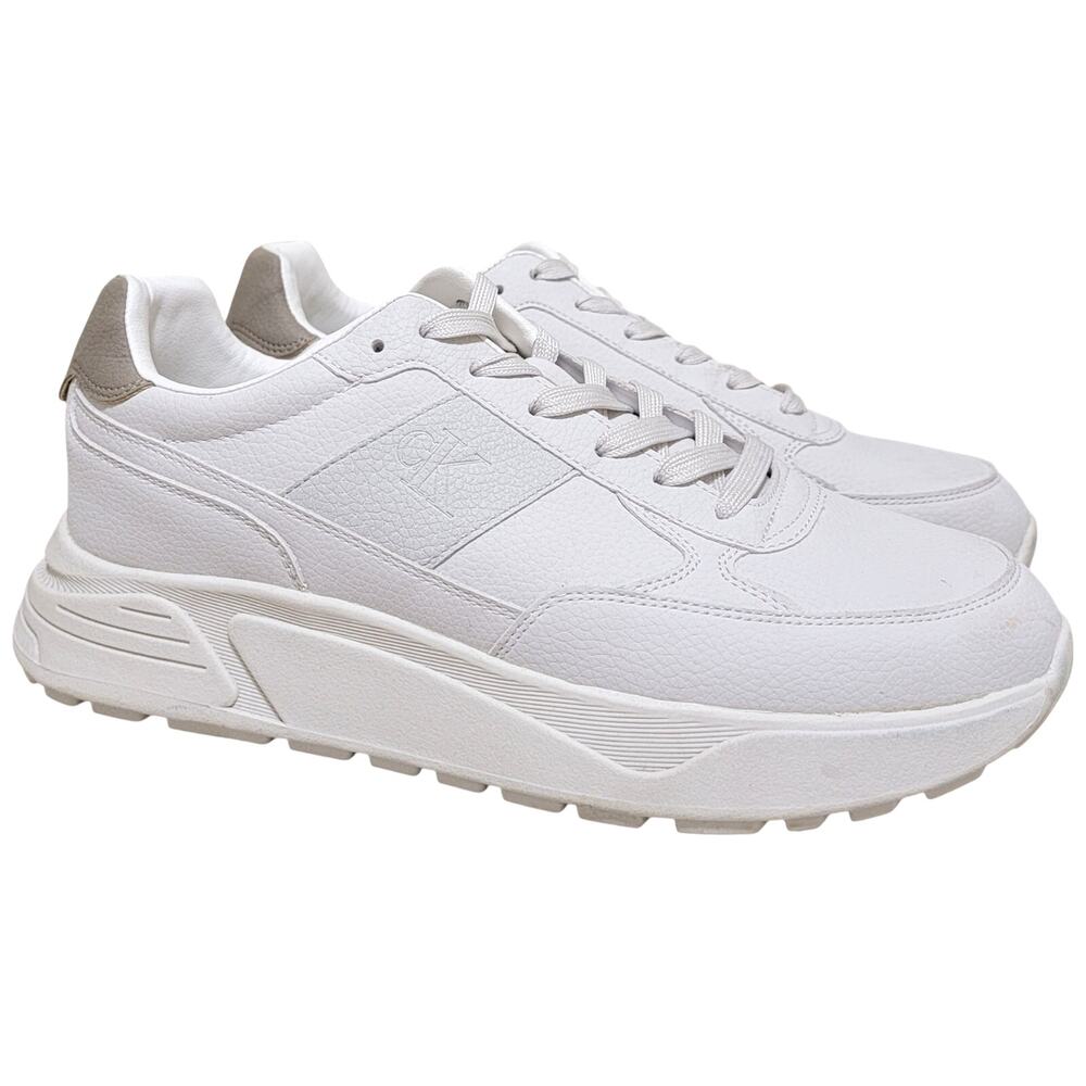 Calvin Klein Men Blend Low Top Chunky Sneakers Size US 10M White Faux Leather